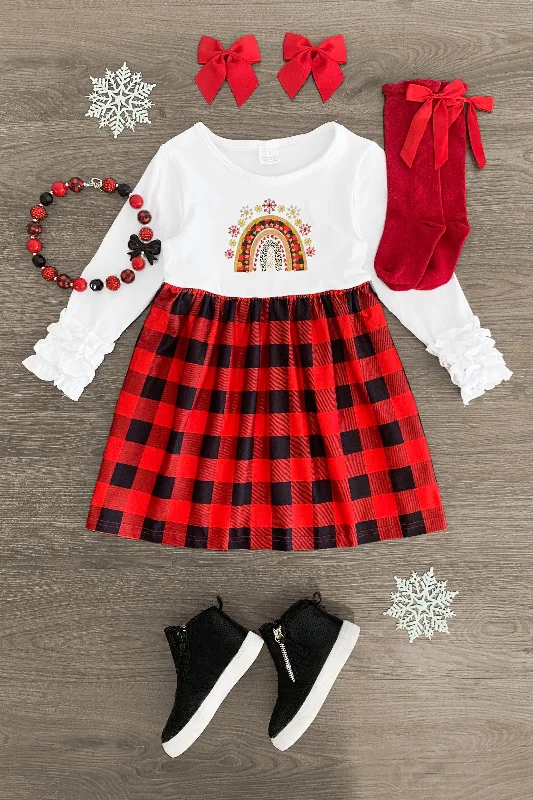 Plaid Glitter Snowflake Rainbow Dress