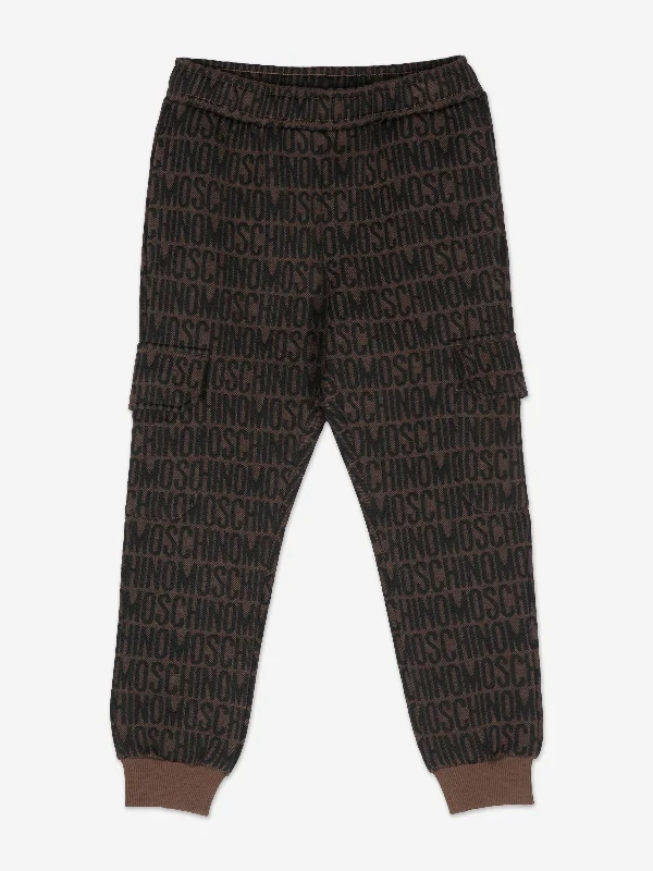 Moschino Kids All Over Logo Joggers in Brown