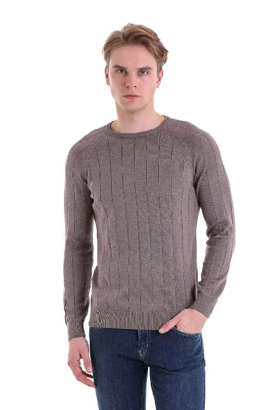 Regular Fit Brown Cotton Blend Crewneck Sweater