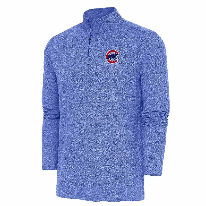 Chicago Cubs Antigua Walking Bear Heathered Royal Hunk 1/4-Zip Pullover Sweatshirt