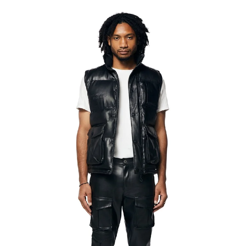 Utility Vegan Leather Vest - Black