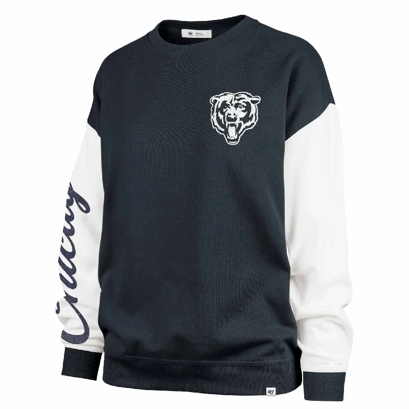 Chicago Bears 47 Brand Women's Navy Double Header Rise Andie Crewneck Sweatshirt