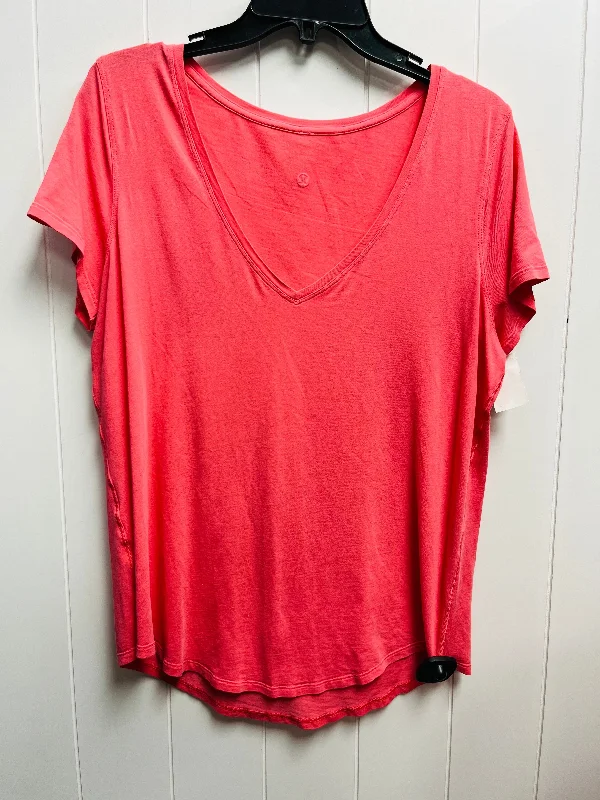 Athletic Top Short Sleeve By Lululemon In Coral, Size: L