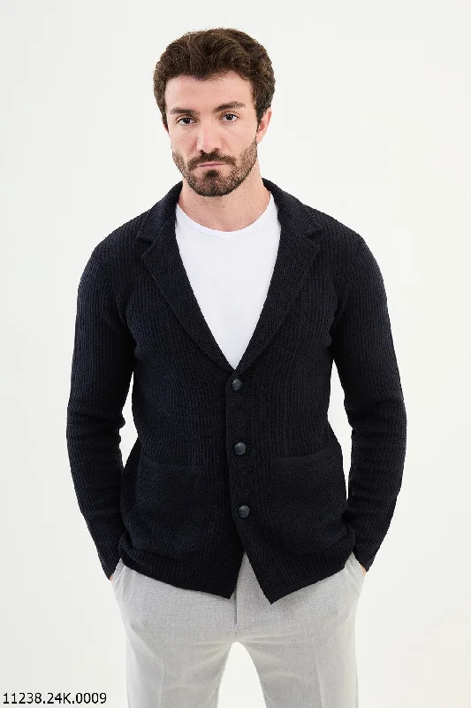 Bojoni Chicago Slim Fit Navy Blue Knitwear Cardigan Sweater