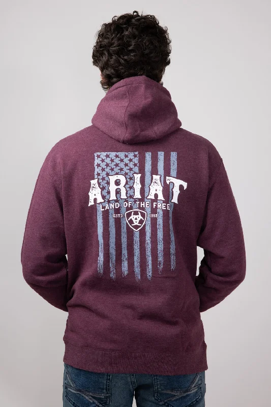 Ariat Western Vertical Flag Hoodie for Men in Berry Bark Heather | 10052462-BERRY