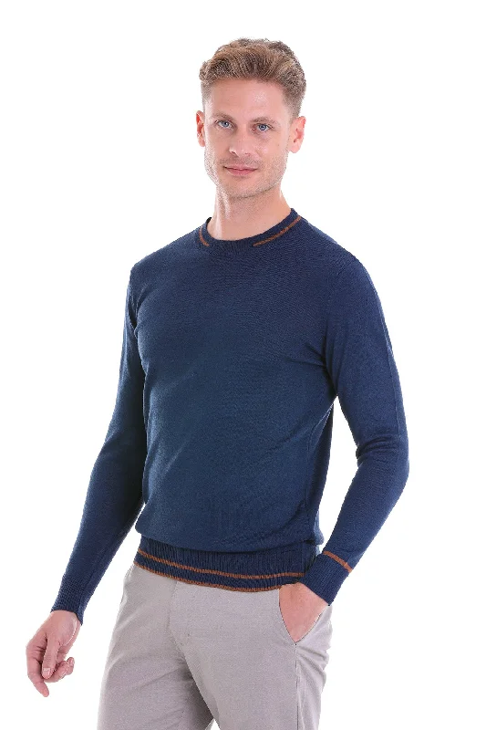 Comfort Fit Wool Blend Indigo Crewneck Sweater