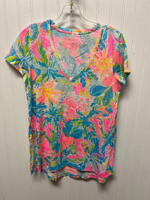 Top Short Sleeve Designer By Lilly Pulitzer In Blue & Orange, Size: S