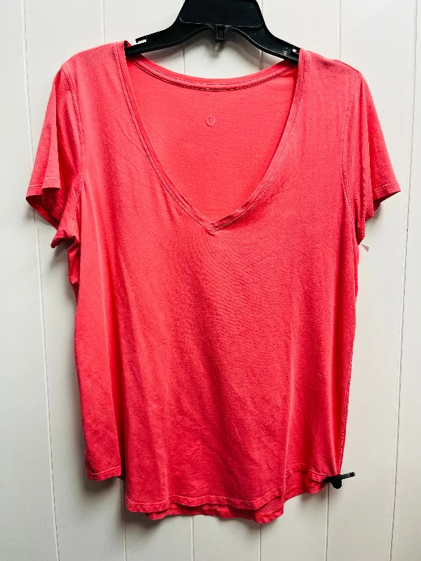 Athletic Top Short Sleeve By Lululemon In Coral, Size: L