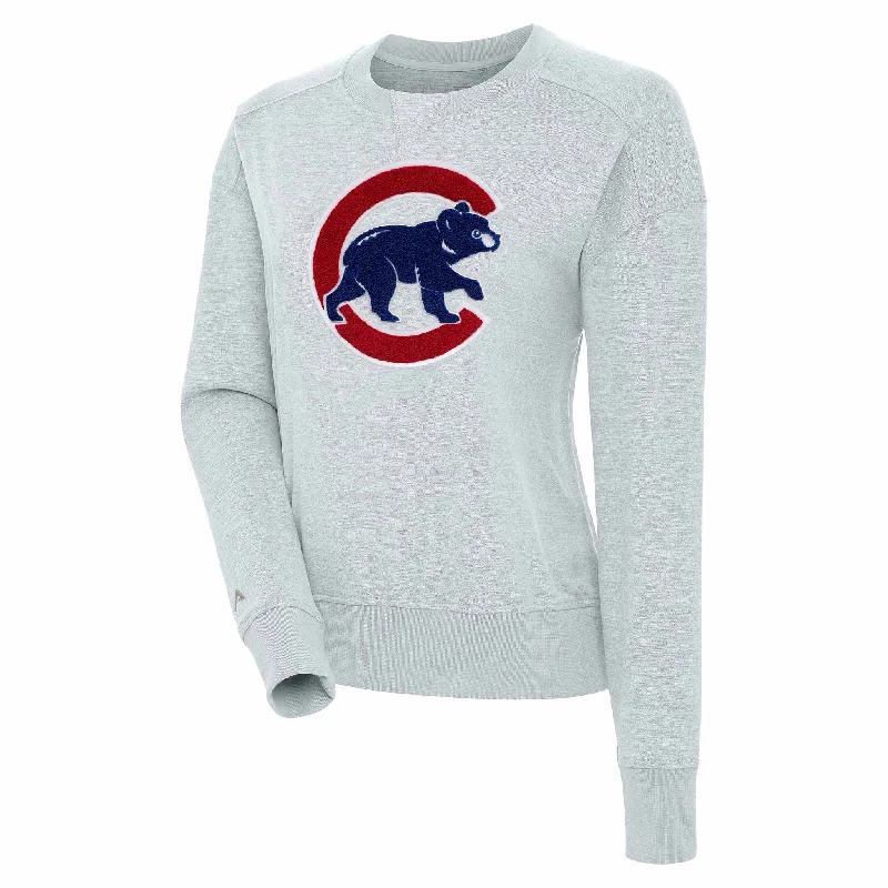 Chicago Cubs Women's Forward Grey Chenille Walking Bear Antigua Crewneck Sweatshirt