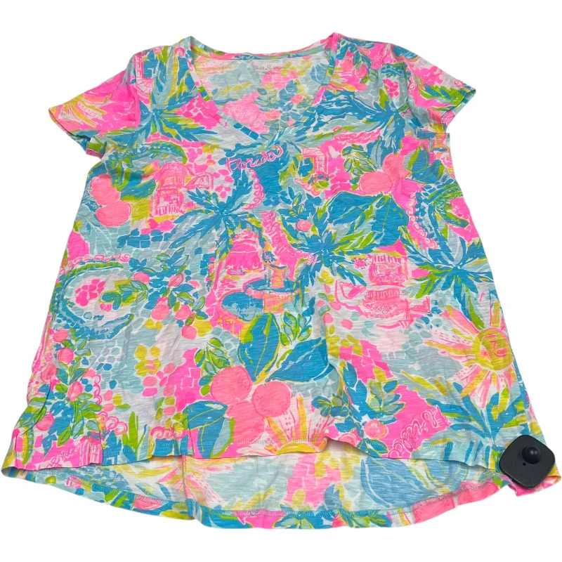 Top Short Sleeve Designer By Lilly Pulitzer In Blue & Pink, Size: M