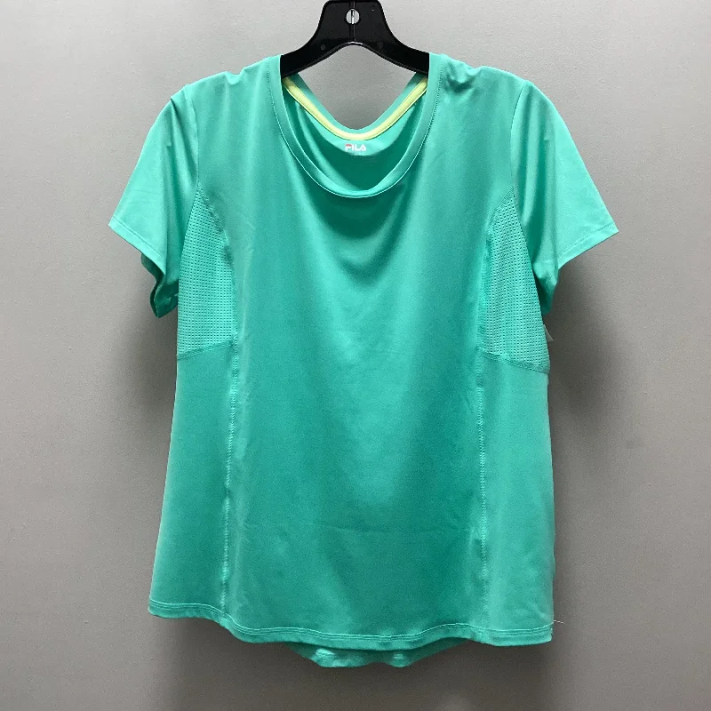 Athletic Top Short Sleeve By Fila In Green, Size: L