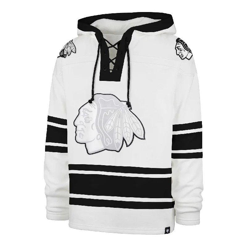 Chicago Blackhawks 47 Brand White Wash Flashback Shortstop Hooded Sweatshirt