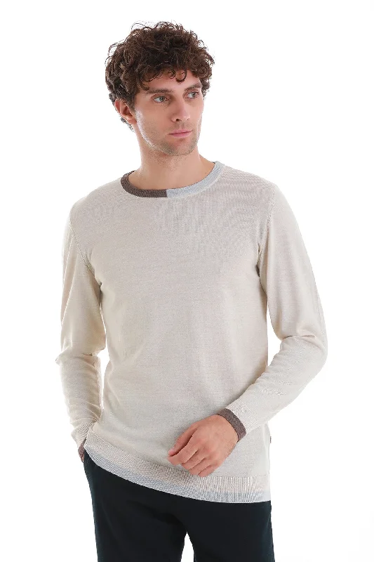 Regular Fit Beige Wool Blend Crewneck Sweater