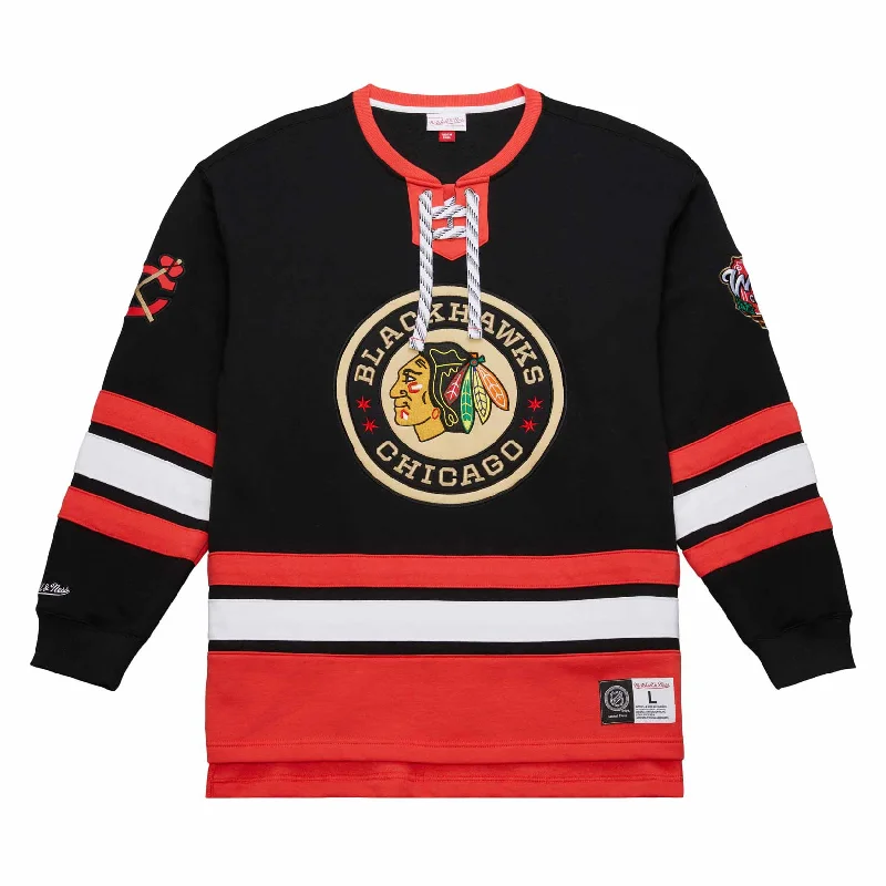 Chicago Blackhawks Mitchell & Ness 2024 Winter Classic Heritage Laceup Crewneck Sweatshirt