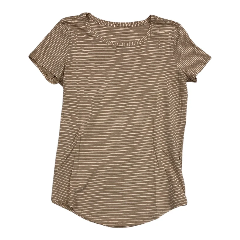 Athletic Top Short Sleeve By Lululemon In Tan & White, Size: S