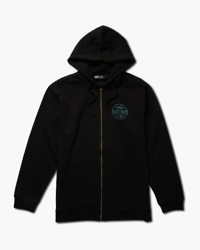 Outlined Zip Fleece Hoodie - Black