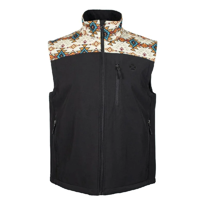 Youth "Hooey Softshell Vest" Black w/Cream Pattern