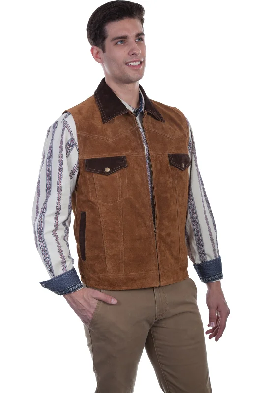 Scully Mens Cafe Brown Leather Western Zip Vest