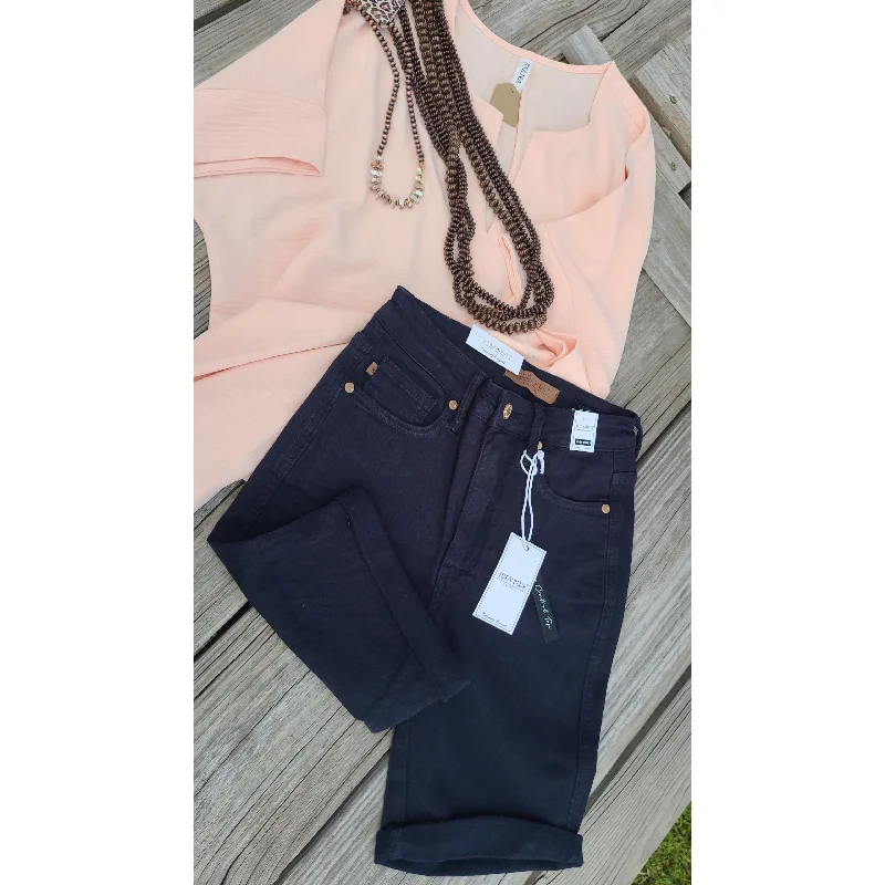 High Waist, Navy, Tummy Control, Bermuda Shorts, Judy Blue