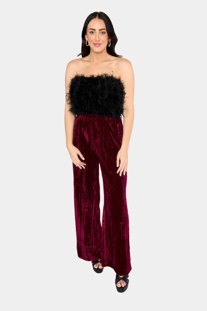 SONDRA HIGH-WAISTED VELVET PANTS - CABERNET