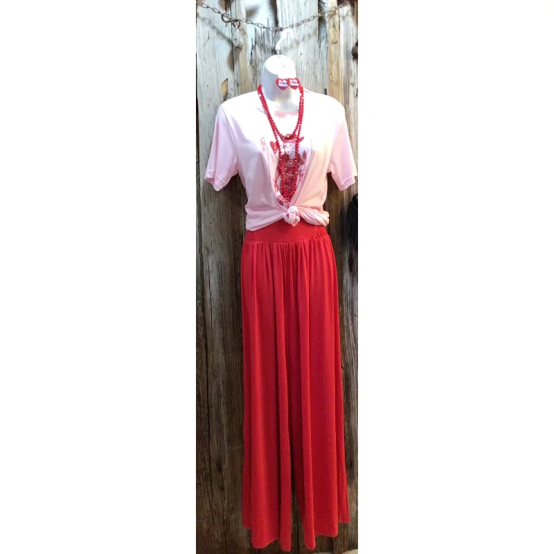 Smocked Waist Wide Leg Pants, Ruby