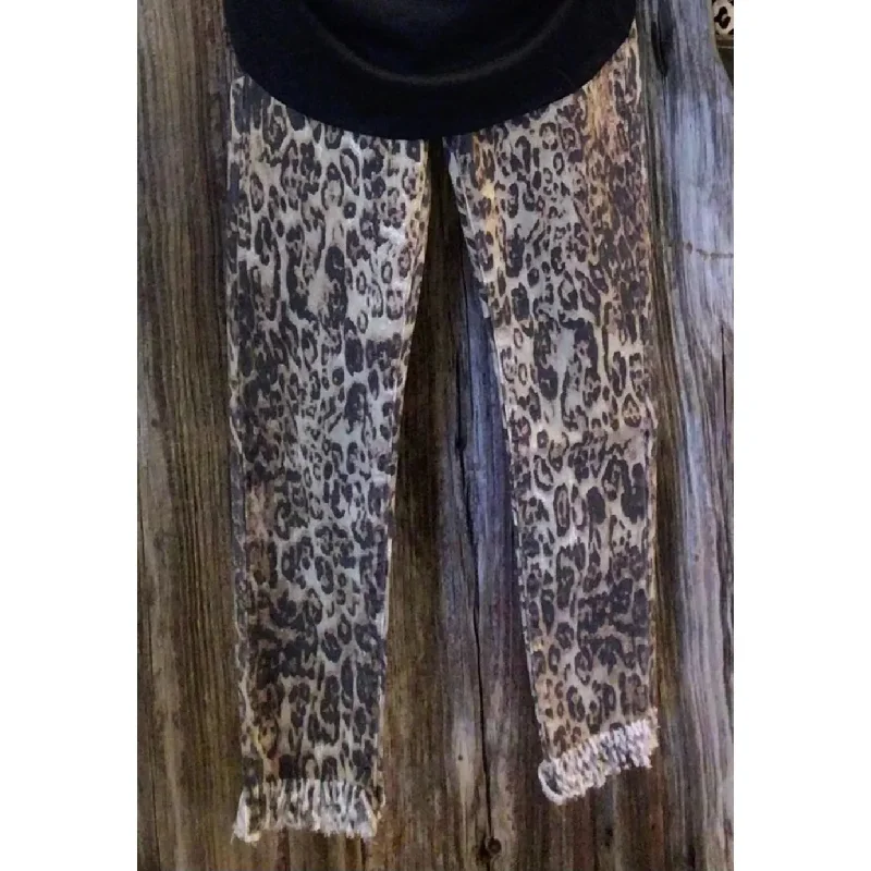 Leopard Frayed Hem Skinny Jeans