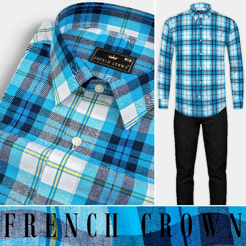 Anakiwa Blue and White Plaid Premium Twill Textured Premium Cotton Shirt