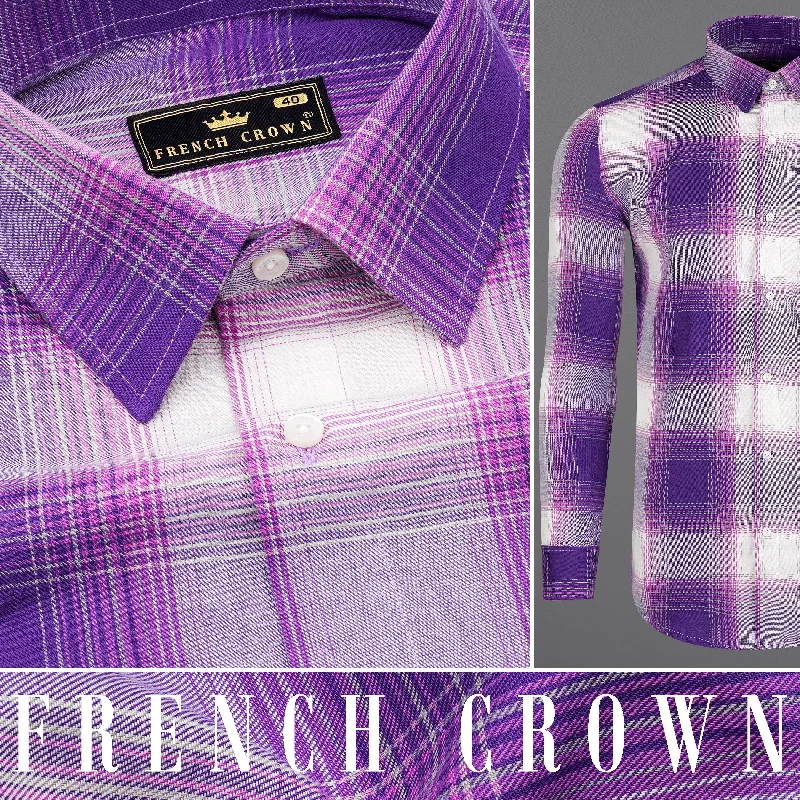 Eminence Purple with Bright White Twill Plaid Premium Cotton Shirt