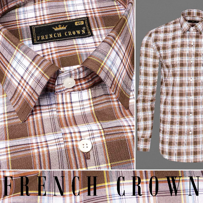 Ferra Brown and White Checkered Premium Cotton Shirt