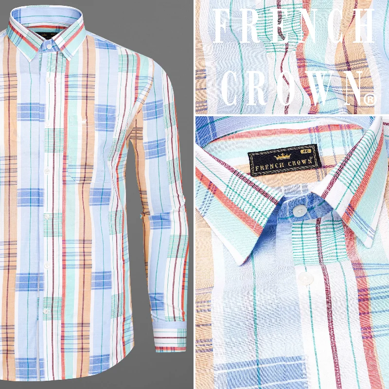 Gainsboro Blue Multicolor Striped Premium Cotton Shirt