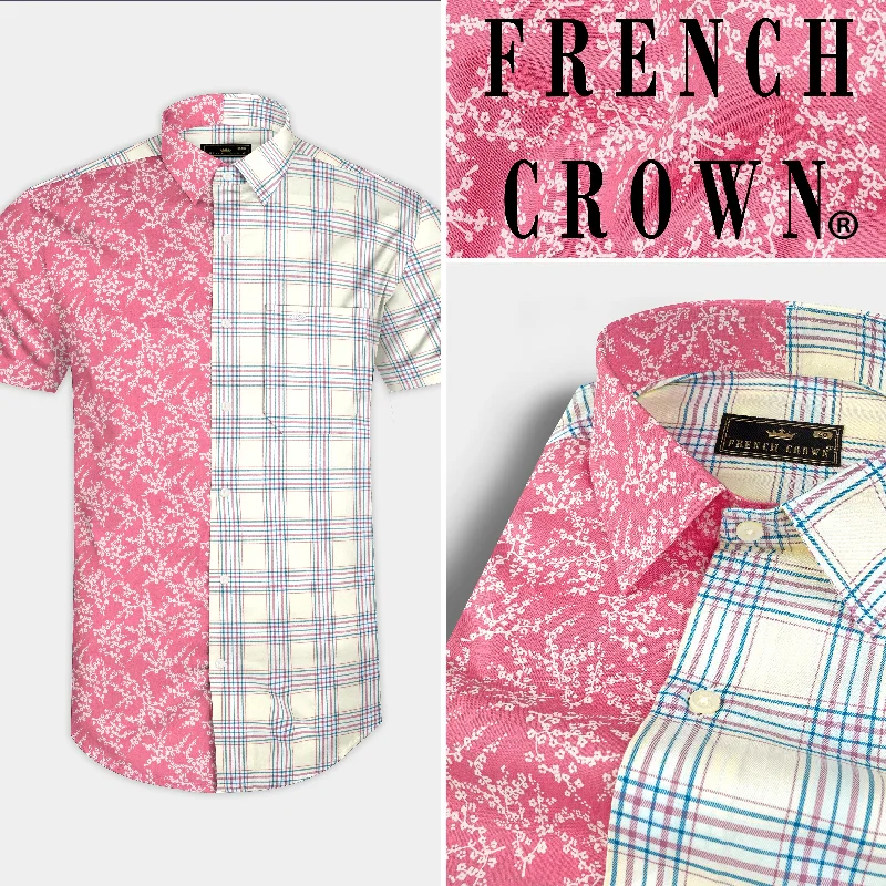 Half Floral and Half Plaid Twill Textured Premium Cotton Shirt