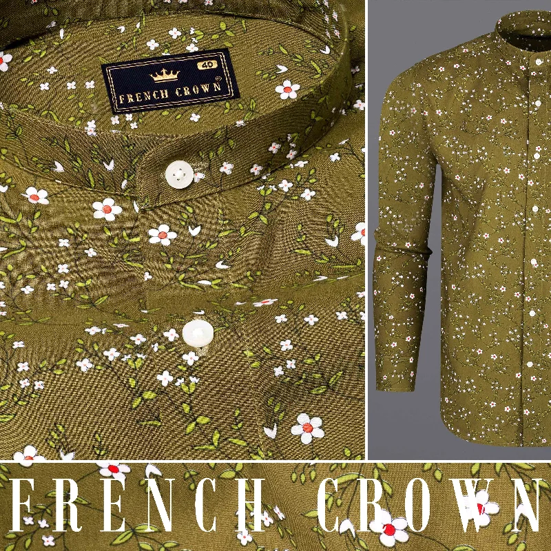 Pesto Green Floral Printed Premium Tencel Shirt