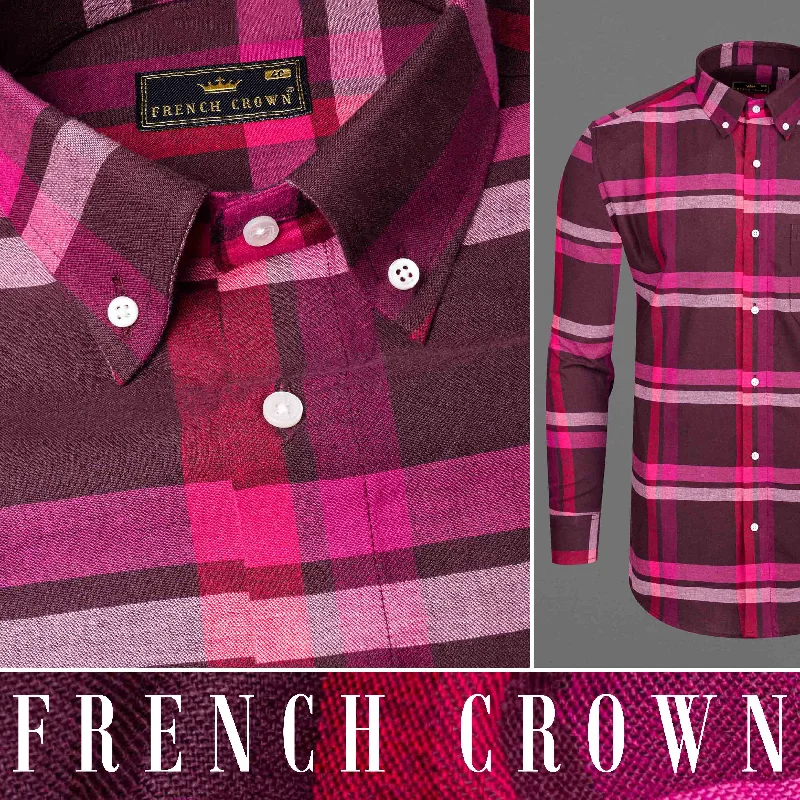 Wine Berry with Plum Velvet Plaid Flannel Shirt