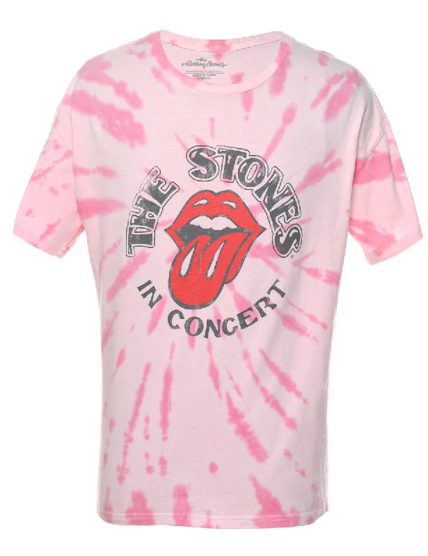 Pale Pink & White Rolling Stones Tie Dye T-shirt - S