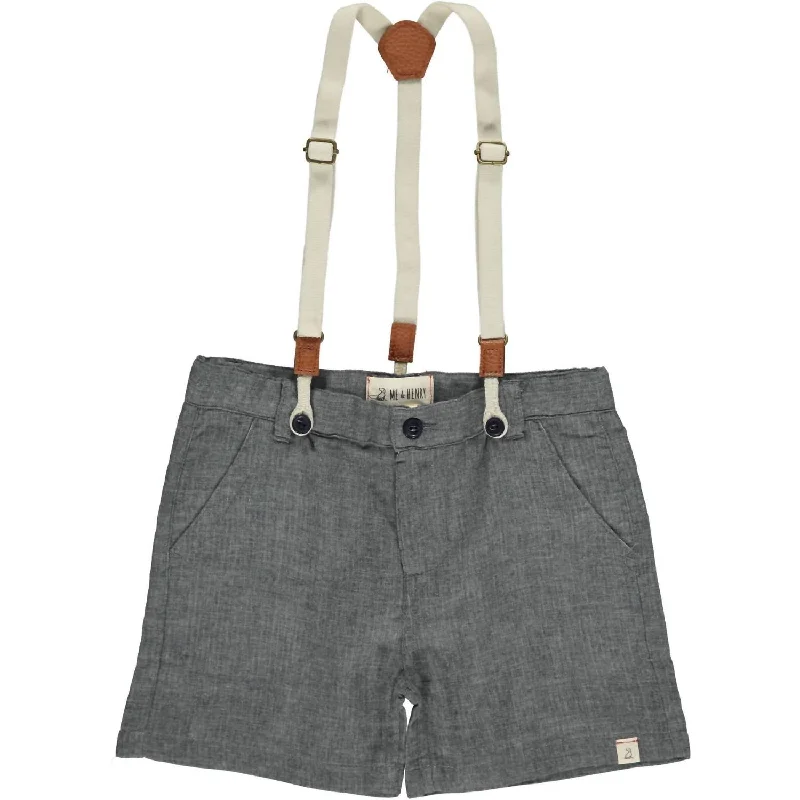 Boy's Captain Short With Suspenders In Grey Gauze